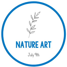 Nature Art event logo with leaf illustration, dated July 9th.