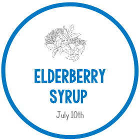 Elderberry Syrup label with floral illustration, date: July 10th.