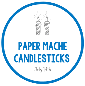 Paper Mache Candlesticks event logo with date July 14th.
