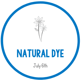Natural dye workshop logo with a flower illustration and July 6th date.